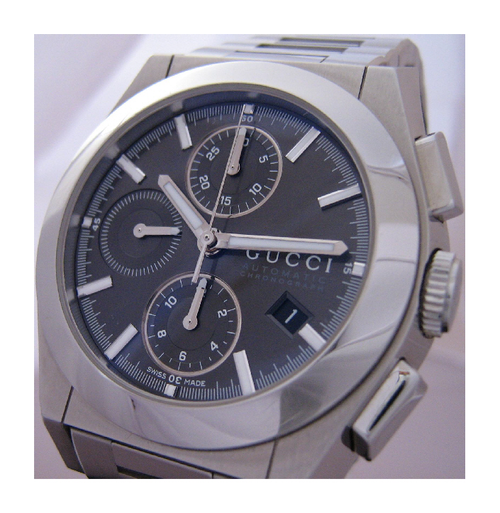 Gucci Pantheon Chronograph, Black Dial With Stainless Steel Bracelet