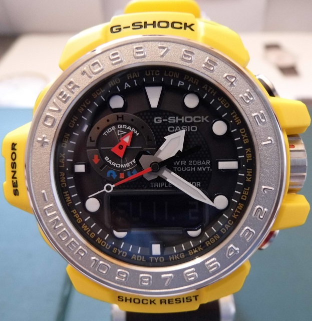 Casio G Shock Gulfmaster, Black Dial, Yellow Strap