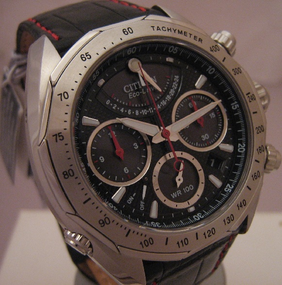 Cititzen Eco Drive Signature Flyback, Black Dial With Leather Strap 