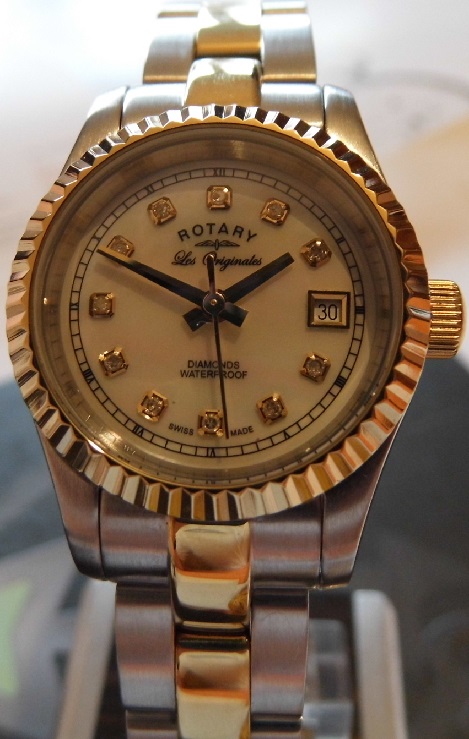 Rotary Les Originales Diamond Set, MOP Dial, Steel Bracelet