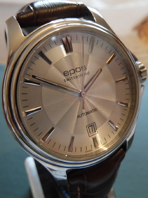 Epos Sportive Automatic, Silver Guilloche Dial, Brown Leather Strap