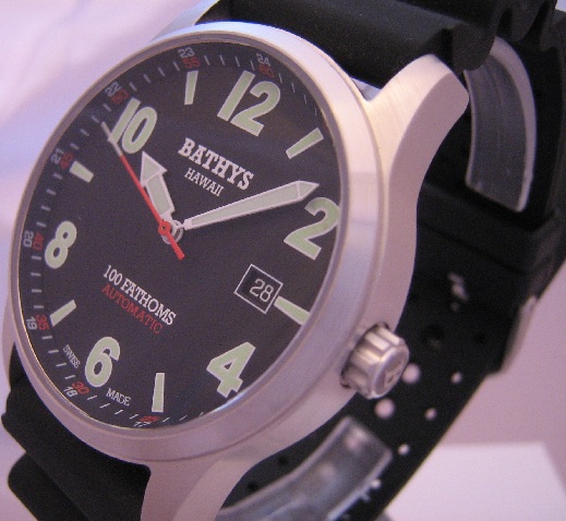 Bathys Hawaii 100 Fathoms Watch, Black Dial With 2 Straps