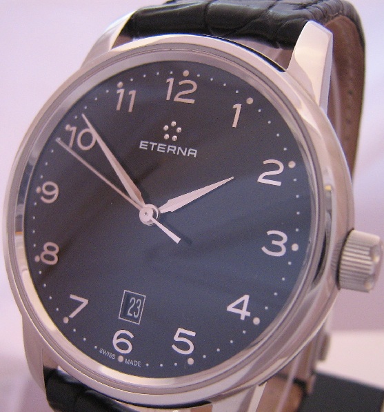 Eterna Soleure Automatic Watch, Black Dial With Leather Strap