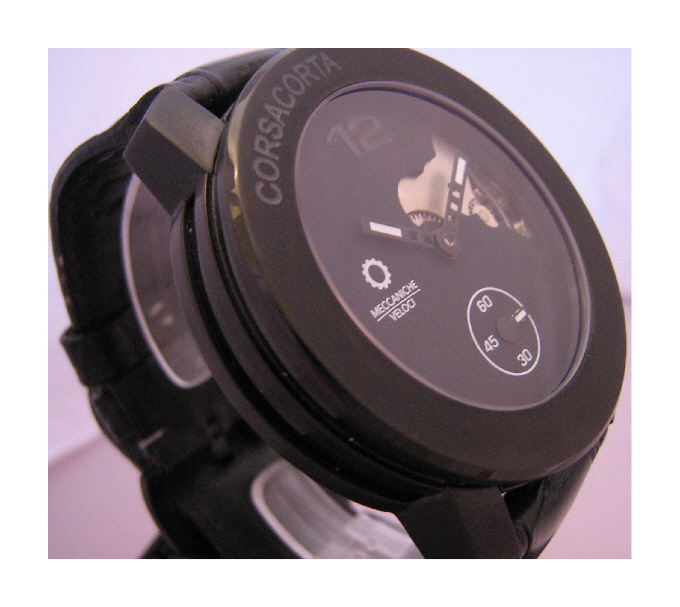 Meccaniche Veloci Corsa Corta Watch, Black Dial With Leather Strap