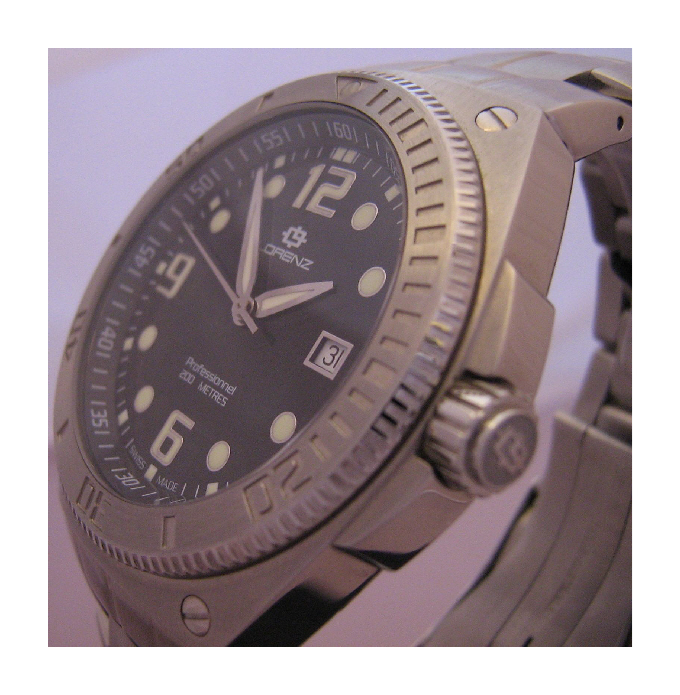 Lorenz Aquitania Divers Watch, Black Dial With Stainless Steel Bracelet