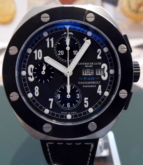 Montres De Luxe Thunderbolt Chronograph, Black Dial,  Leather Strap