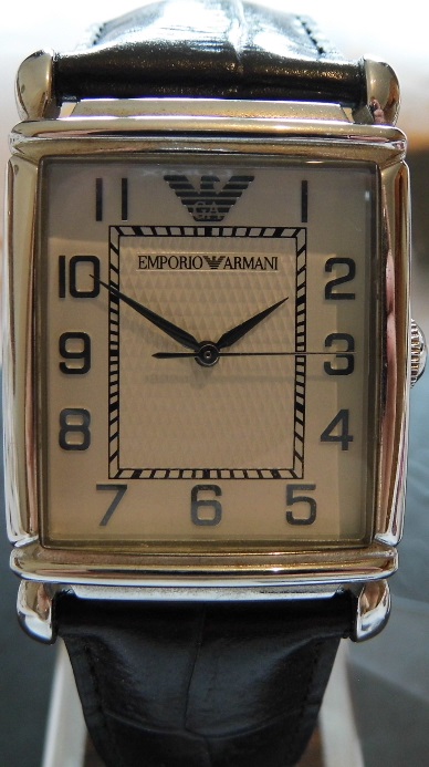 Emporio Armani Tank Watch, Silver Dial, Leather Strap