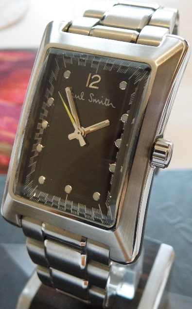 Paul Smith Bullion Rectangular Watch, Black Dial, Steel Bracelet