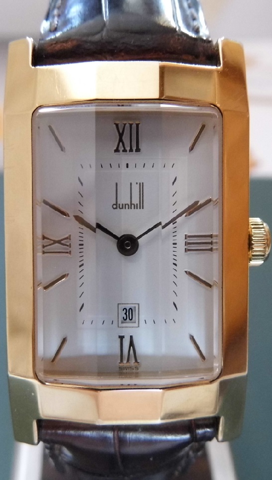 Dunhill Facet Gold IP Quartz, White Dial, Brown Leather Strap