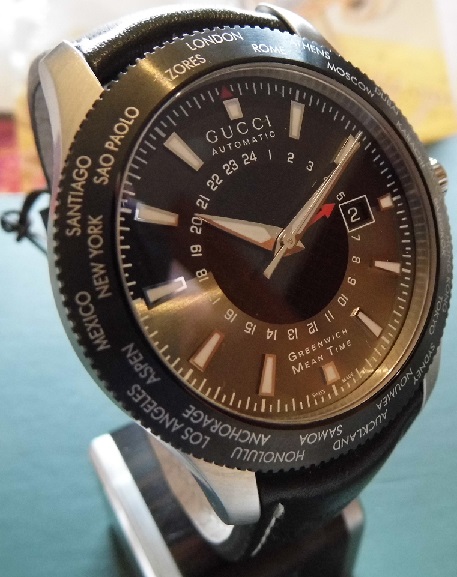 Gucci Timeless GMT Automatic, Black / Silver Dial, Leather Strap