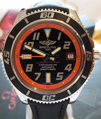 Breitling Superocean 42 Orange Ltd Edition, Black Dial, Leather Strap