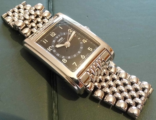 Oris Rectangular Pointer Date, Black Dial With Stainless Steel Bracelet