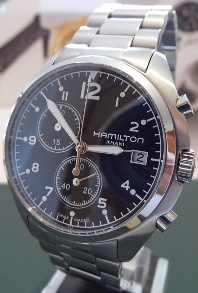 Hamilton Khaki Pilot Pioneer Chronograph, Black Dial, Bracelet