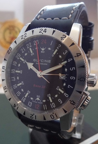 Glycine Airman Base 22 GMT, Black Dial, Bracelet & Straps