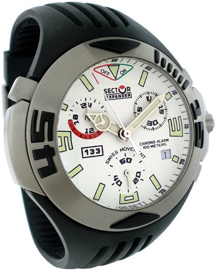 Sector 133 Chrono Alarm, White Dial With Rubber Strap