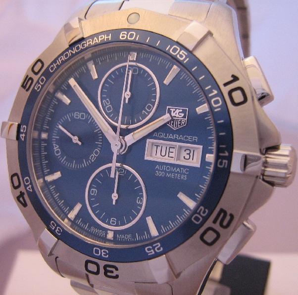 Tag Heuer Aquaracer Chronograph, Blue Dial,  Steel Bracelet & Rubber Strap