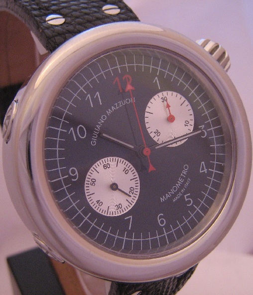 Giuliano Mazzuoli Manometro Chronograph, Black Dial, Leather Strap
