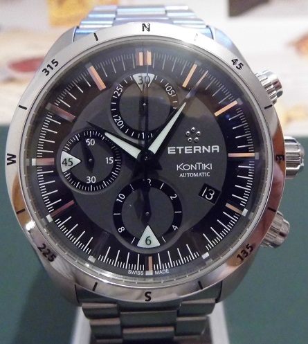 Eterna Kontiki Automatic Chronograph, Black Dial, Bracelet