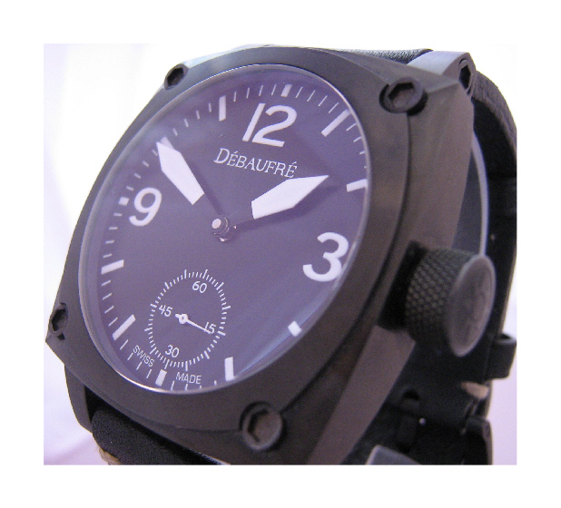 Airforce White Hand Winding Watch, Black Dial With Leather Strap