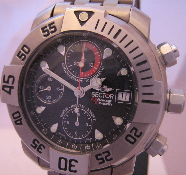 Sector Diving Team 1000 Chronograph, Black Dial, Titanium Bracelet
