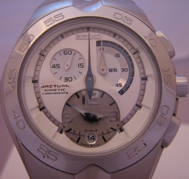 Seiko Arctura Kinetic Chronograph, White Dial, Steel Bracelet