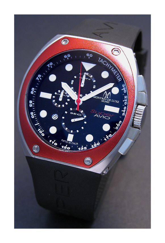 Super Avio Chronograph, Black Dial/White Numerals With Rubber Strap