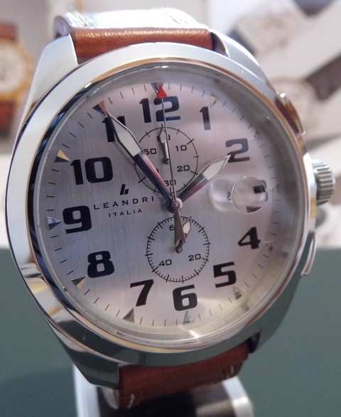 Leandri 058 Chronograph, Silver Dial, Leather Strap