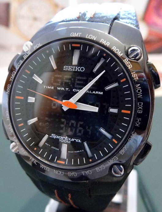 Seiko Sportura Duo Display, Black Dial, Strap