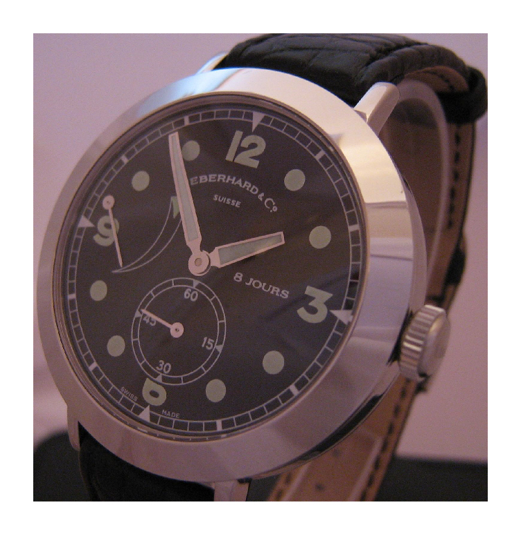 Eberhard & Co Postillon 8 Jours Handwinding Watch, Black Dial With Leather Strap