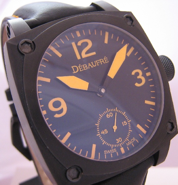 Debaufre Airforce Orange Watch, Black Dial With Leather Strap