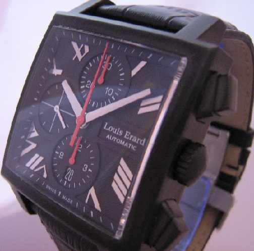 Louis Erard La Carree Automatic Chronograph, Black Dial With Leather Strap