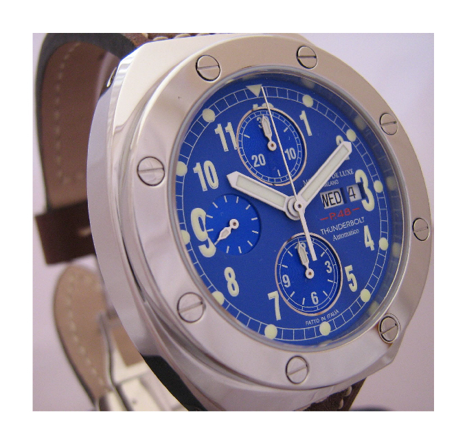 Thunderbolt Automatic Chronograph, Blue Dial With Brown Leather Strap