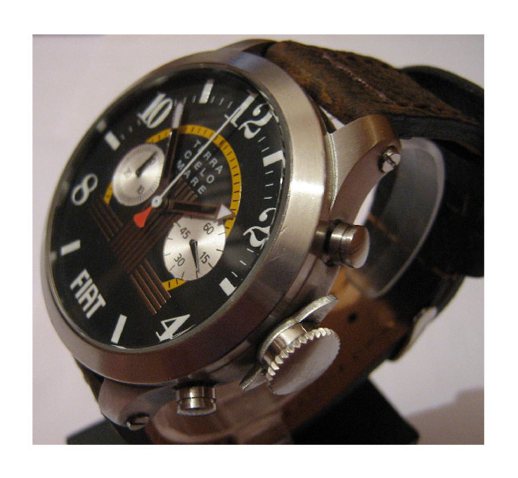 Fiat 1100S Automatic Chronograph, Black Dial With Leather Strap