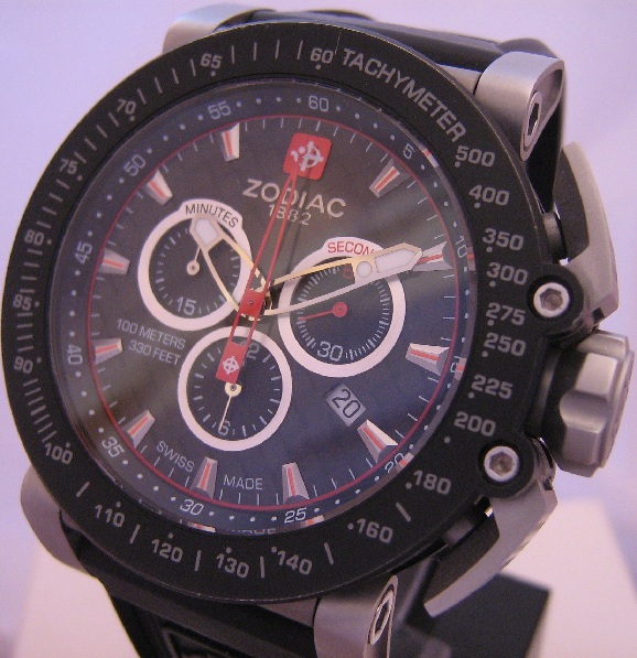 Zodiac ZMX02 Racer Chronograph, Black Dial With Rubber Strap