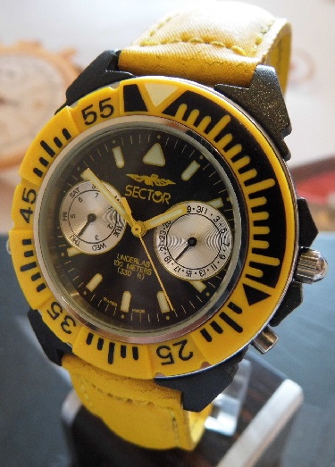 Sector Underlab, Black Dial, Yellow Leather / Canvas Strap