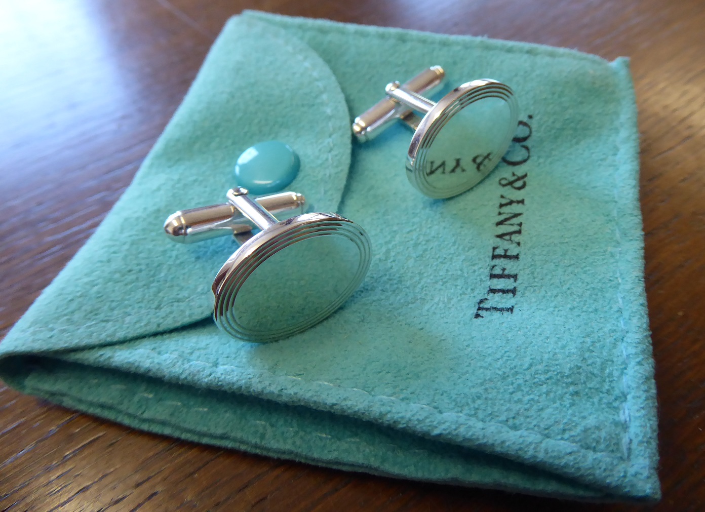 Tiffany & Co Sterling Silver Engine-Turned Oval Cufflinks