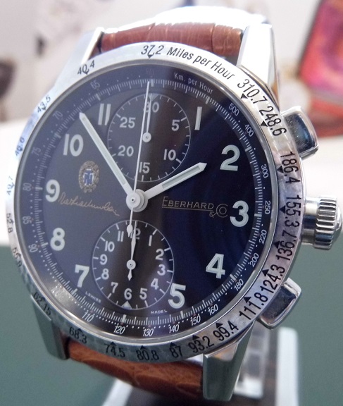 Eberhard & Co Tazio Nuvolari Gold Car, Black Dial, Leather Strap