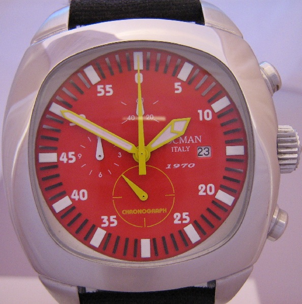 Locman 1970 Chronograph, Red Dial With Black Strap