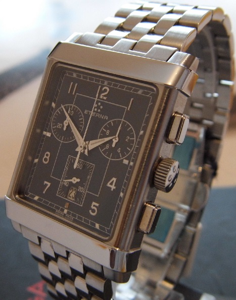 Eterna Heritage 1935 Chronograph, Black Dial, Steel Bracelet