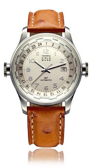 Worldwide GMT Automatic Watch, Silver Dial With Leather Strap