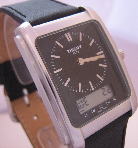 Tissot Analogue Digital Watch, Black Dial, Leather Strap