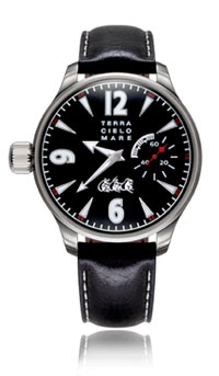 Mancino Sorci Verde Hand Winding Watch, Black Dial With Leather Strap 
