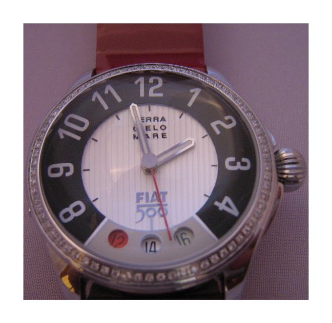 Fiat 500 Diamonds Watch, White Dial With Red Leather Strap