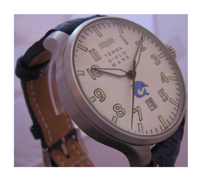 Sea First 44 Date Automatic Divers Watch, White Dial With Leather Strap