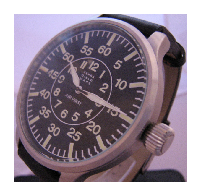 Pelican 55MM Pilots Watch, Black Dial With Leather Strap