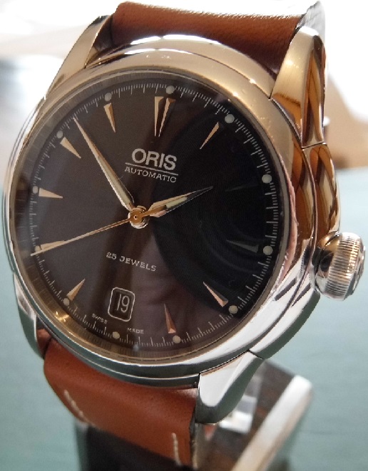 Oris Artelier, Black Dial, Brown Leather Strap