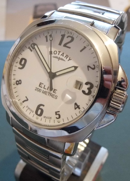 Rotary Elite 200M, White Dial, Steel Bracelet
