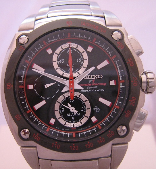 Seiko Sportura Honda F1, Black Dial, Stainless Steel Bracelet