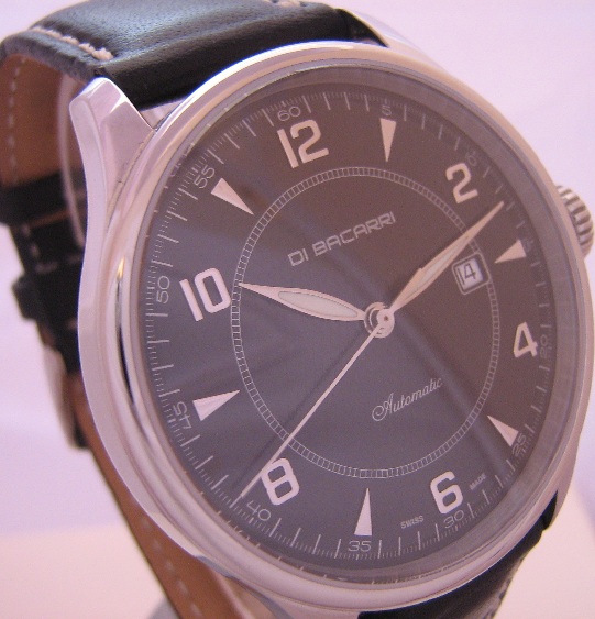 Di Bacarri Automatic Watch, Black Dial With Leather Strap