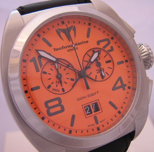 Technomarine US Navy Chronograph, Orange Dial, Leather Strap